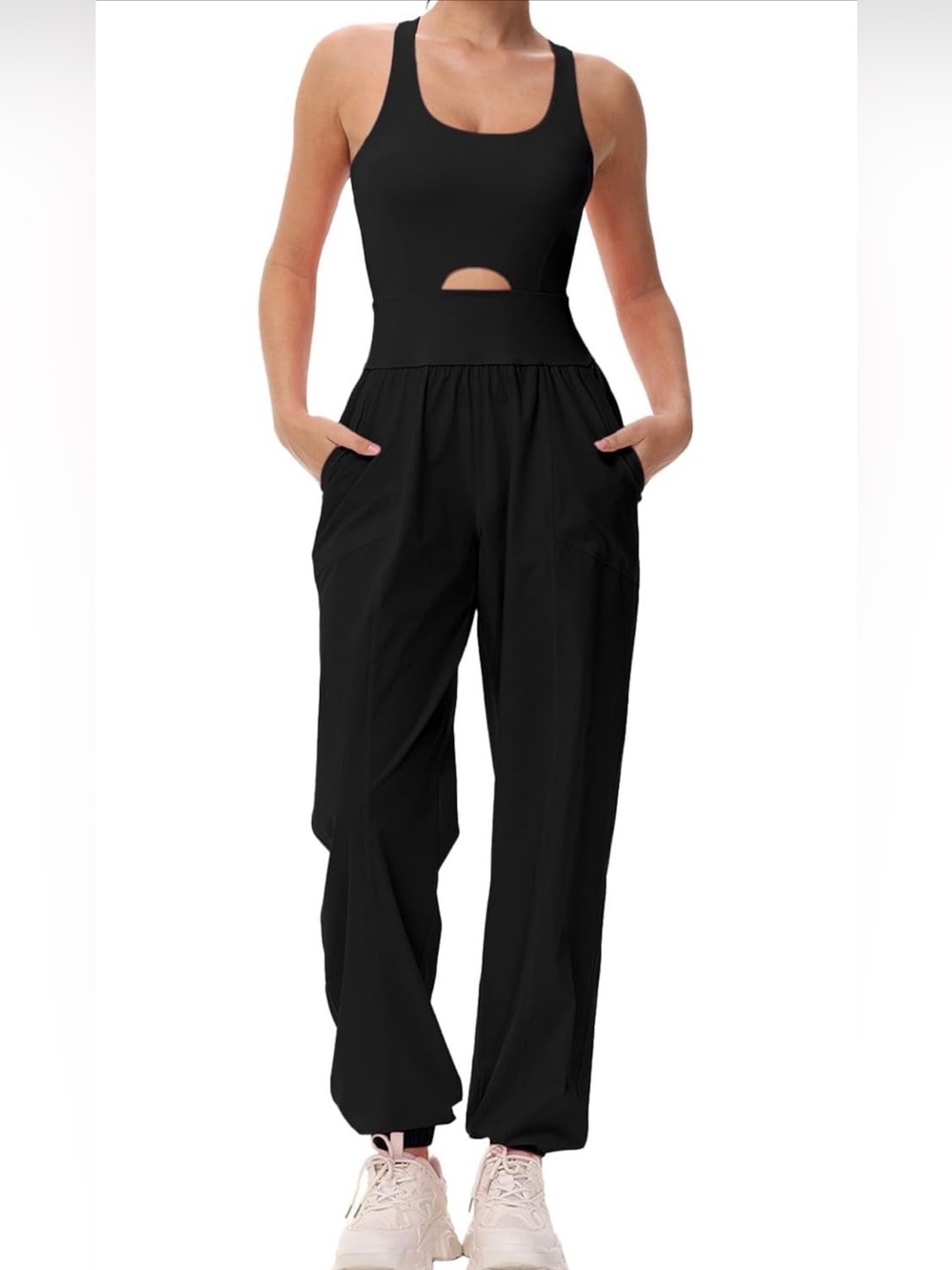 Wide-Leg Black Jumpsuit with Pockets